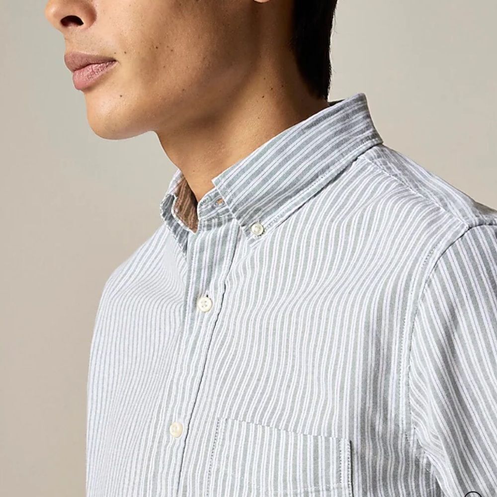 NWT J CREW Broken-in organic cotton oxford shirt in Jack Stripe White Green - Picture 5 of 8